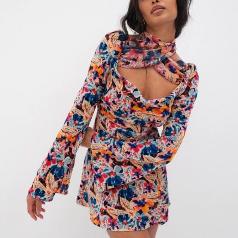 For Love and Lemons x Free People Paisley Brooklyn Smocked Abstract Dress NWT